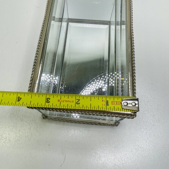 Trinket Jewelry Box Glass Silver Edge Mirror Bottom - Picture 8 of 9